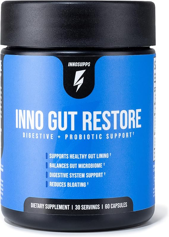 Inno Gut Restore Probiotic Prebiotic & Digestive Enzymes for Gut Health for Women & Men - Supports Digestive Health with Enzymes for Digestion & Pre + Probiotic Blend (30 Servings, 60 Capsules)