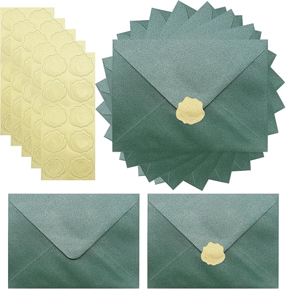 50 Pack 5 x 7 Pearl Envelopes,Self-Seal A7 Shimmer Envelopes,with V-Flap for Greeting Cards, Invitation Envelopes for Wedding, Graduation, Baby Shower, Party(Christmas Green)