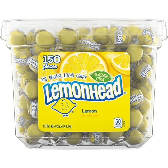 Lemonhead Hard Lemon Candy, Individually Wrapped, 40.5 oz, 150 Ct | Tangy sweet lemon hard candy, real lemon juice, individually wrapped, bulk, party, sharing