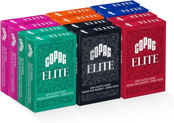 Copag Elite 100% Plastic Playing Cards - Bridge Size (Narrow) Jumbo Index Value 12 Pack