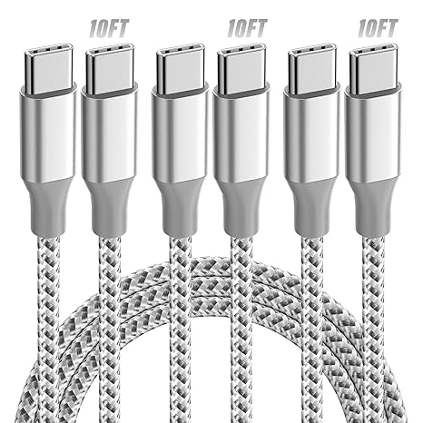 KYEHD USB C to USB C Cable 10ft 3 Pack 60W Fast Charging Long Charger Cord