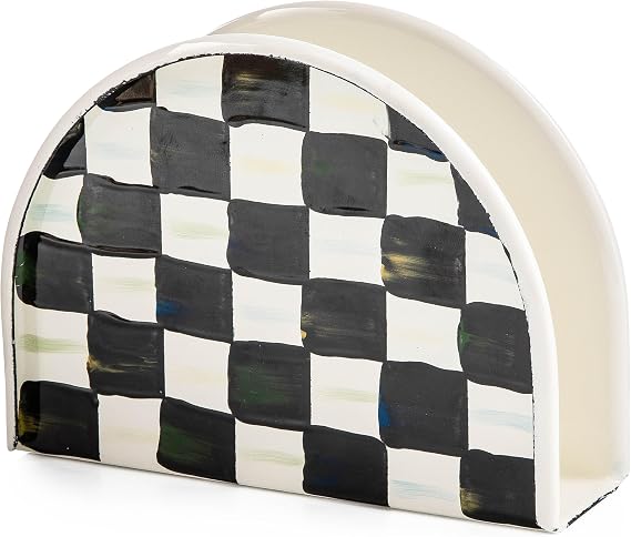 MACKENZIE-CHILDS Enamel Napkin Holder, Black-and-White Courtly Check