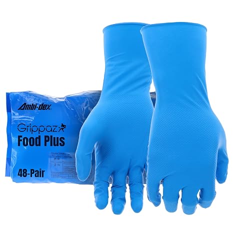 PIP Grippaz Food Plus 8 Mil Nitrile 12" Disposable Gloves 48-Pack, Fish Scale Grip, Enhanced Fatty Food Handling, Blue, 3X-Large (67-308/L)