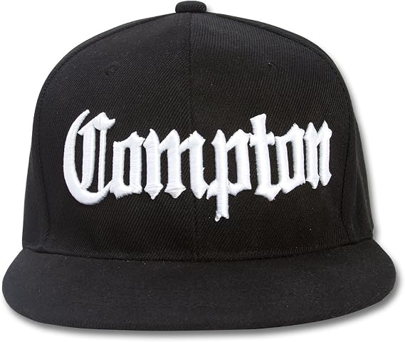 Compton Flat Bill Snapback Black Adjustable Baseball Cap Hat