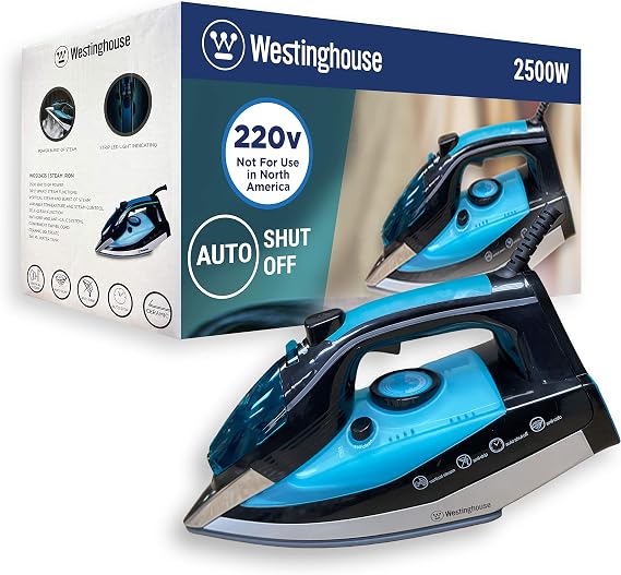 Westinghouse 220v Iron 2500 watts with Steam & Auto Shut Off 220 240 Volts 50/60 hz Bundle with Dynastar Plug Adapter (NOT for USA)