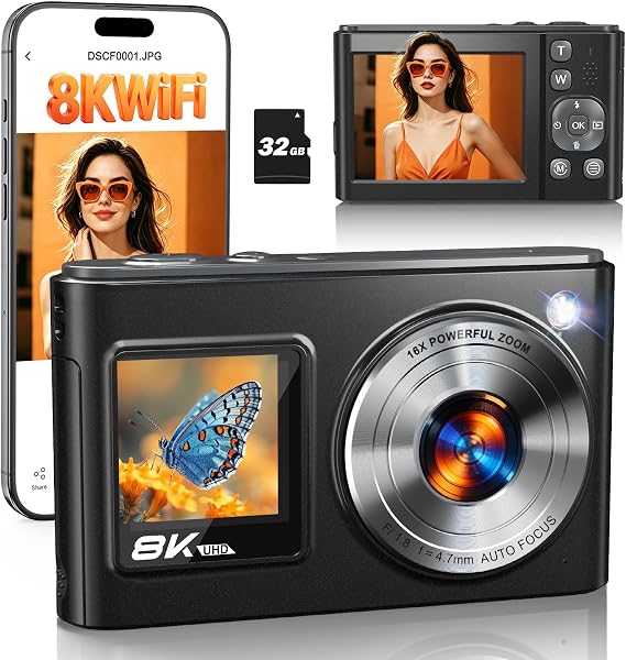 8K Digital Camera for Photography 96MP WiFi Dual Screen Camera for Kids