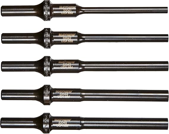 Mayhew Tools 32040 Pneumatic Pin/Drift Punch Set, 5-Piece, Black Oxide Finish