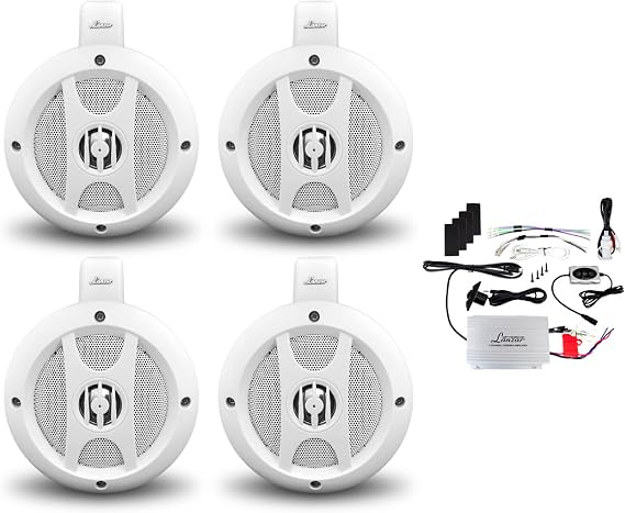 Lanzar 4 Channel Quad Waterproof 4 UTV/ATV/Snowmobile/Marine Amplified Speaker System with Bluetooth Audio Interface
