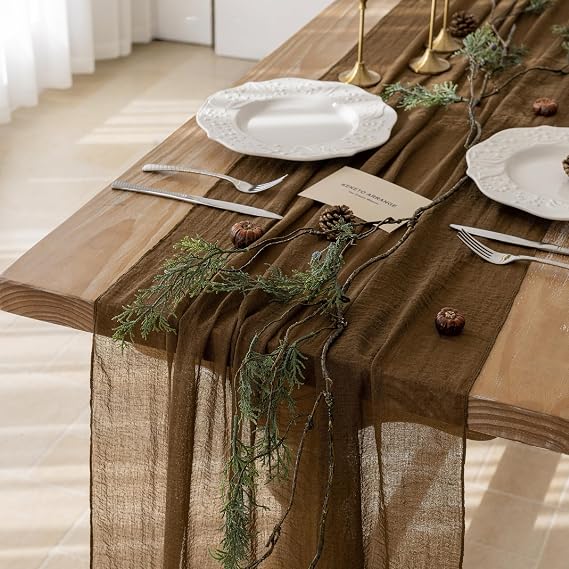 Keketoarrange Coffee Tan Cheesecloth Table Runner Gauze Rustic 120 Inch 10 FT for Wedding Baby Shower Bridal Shower Birthday Engagement Garden Party Long Sheer Spring Summer Home Boho Decorations