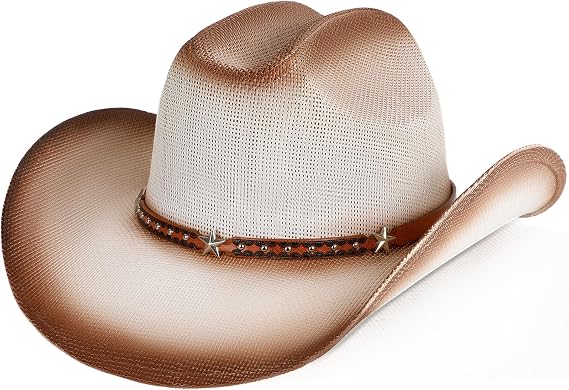 WQWOVRVO Cowboy Hat,Cowgirl hat,Brown Cowboy Hats for Women/Mens Straw Wide with Shapeable Brim Western Cowboy Hat for Womens