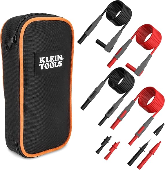 Klein Tools 69483 Meter Test Leads Accessory Kit with (2) Right-Angle, (2) Extenders, (2) Lead Heads, (2) Alligator Clips, and Case