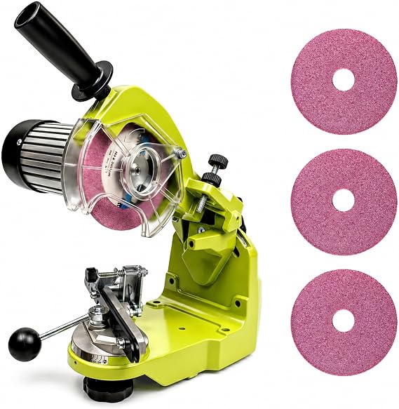 Timber Tuff Electric Chainsaw Sharpener, Upright Bench and Wall Mount Tool with 230-Watt Motor and 3 Grinding Wheels, CS-BWM, Green