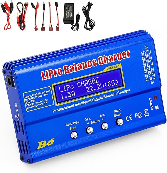 LiPo Battery Charger, Smart Charger Discharger, Built-in Balancer for 1S-6S LiPo/Li-ion/Life & 1S-15S NiCd/NiMH, LCD Display