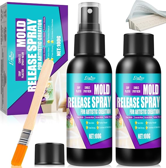 Silicone Mold Release Spray - Professional Mold Release Agent for Epoxy Resin and Candle Making, Fast Drying, Non-Stick, Easy to Demold, Epoxy Release Spray Suitable for Various Molds