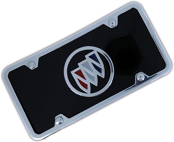 Au-Tomotive Gold, INC. Buick Color Logo Black Acrylic License Plate with Chrome Frame Kit