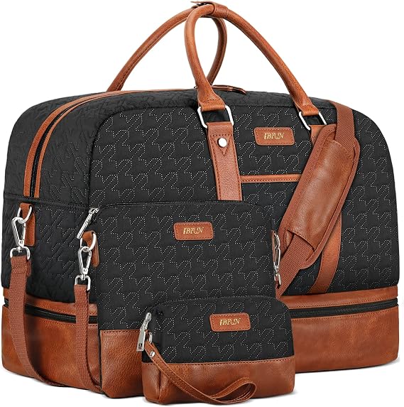 IBFUN Weekender Bags for Women, 3PCS Travel Set with Shoe Compartment 21.6 | Crossbody & Toiletry Bag, Trolley Sleeve, Padded Strap, Fits 2-4 Days for Business, Gym, Hospital, Weekend & Overnight Trips
