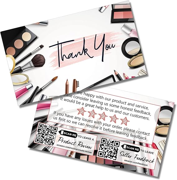 Thank You For Your Purchase Cards (2" x 3.5") Package Inserts with Feedback Request For Amazon Sellers - Small Business Online Retailer (Cosmetics, 500 Cards)