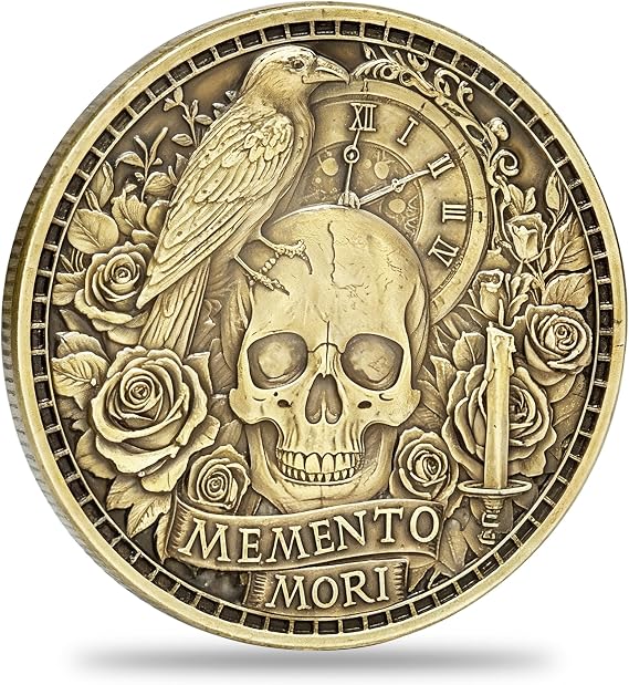 Stoic Challenge Coin - Memento Mori (Remember You Must Die) / Memento Vivere (Remember to Live) - Motivational Inspirational Token for Anxiety Relief, Military Veteran, Men Women, Graduation Gift