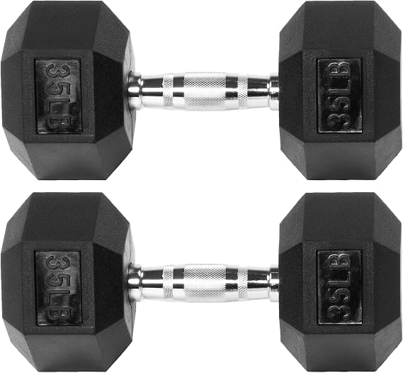 Fitvids Rubber Coated Dumbbell Weights, Free Weights for Home Gym Strength Training, Anti-Roll Hex Dumbbells