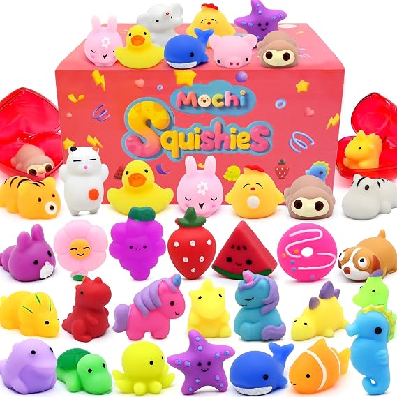 28 Pack Mochi Squishy Toys, Party Favors for Kids Ages 4-8-12, Mini Fidget Toys for Classroom, Birthday, Easter, Treasure Box Prizes, Goodie Bag Stuffers
