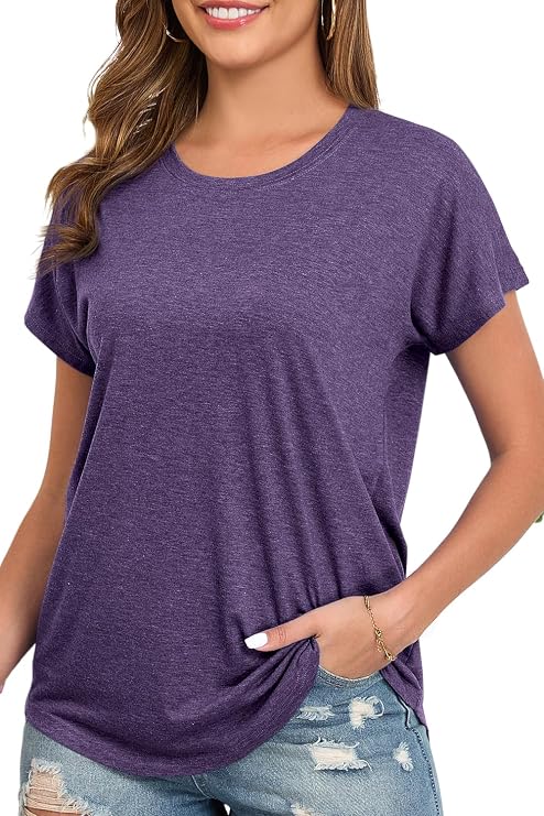 Womens Summer Short Sleeve Tops High Low Loose Casual Basic T-Shirt