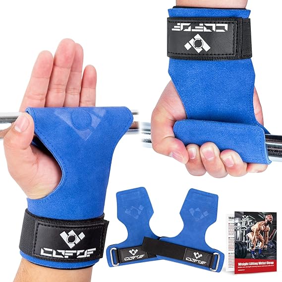 Weight Lifting Wrist Strap, Double-Layer Leather for Deadlift Powerlifting | Gym Strap with Adjustable Neoprene Padded Fit for 6.38 Inch Wrist, 8.07-Inch Leather Strap, Gym Workout Lifting Hook (Pair)