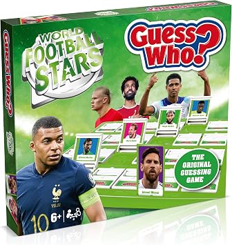 Winning Moves World Football Stars Guess Who? Board Game, Play with Messi, Ronaldo, Harry Kane, Neymar, Salah and Foden, Easy to Set up 2 Player Game for Ages 6 Plus, Great Gift for Football Fans