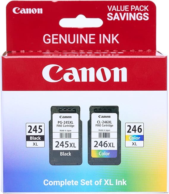 Canon PG-245 XL / CL-246 XL Genuine Ink Value Pack (2 Cartridges), Compatible with iP2820, MG2420/2924/2920/3020/2522/2525, MX492, TS3120/302/302a/202/202a/4520/3320