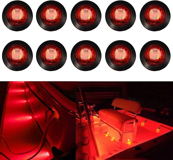 10pcs Red 12V Waterproof Marine Boat LED Light,Boat Interior Lights Deck Courtesy Cockpit Decoration Navigation Lights for Yacht Bow Stern Fishing Pontoon Kayak