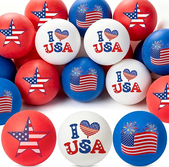 HOWAF 18pcs 4th of July Table Tennis Balls, 40mm Independence Day Ping Pong Balls, Patriotic Red White and Blue Table Tennis Ball America Flag Star Plastic Ball for USA 17762026 Birthday Gift