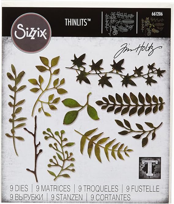 Sizzix 661206 Thinlits Die Set, Garden Greens by Tim Holtz (9/Pack), 7.5 x 5.63 x 0.25