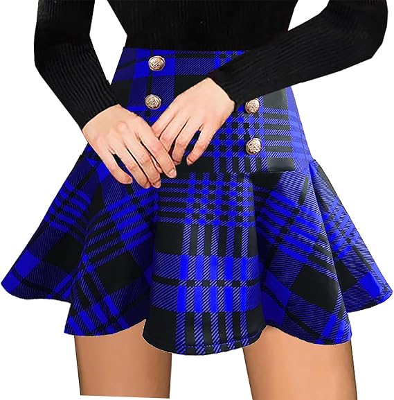 Women's Basic Versatile Stretchy Plaid Flared Mini Skater Skirt