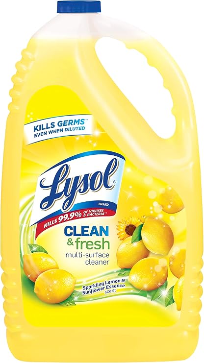 Lysol Multi-Surface Cleaner, Sanitizing and Disinfecting Pour, To Clean and Deodorize, Sparkling Lemon & Sunflower Essence, 144 Fl Oz