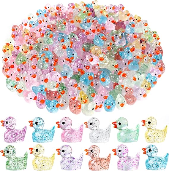 DULEFUN 100pcs Mini Glitter Ducks Colorful