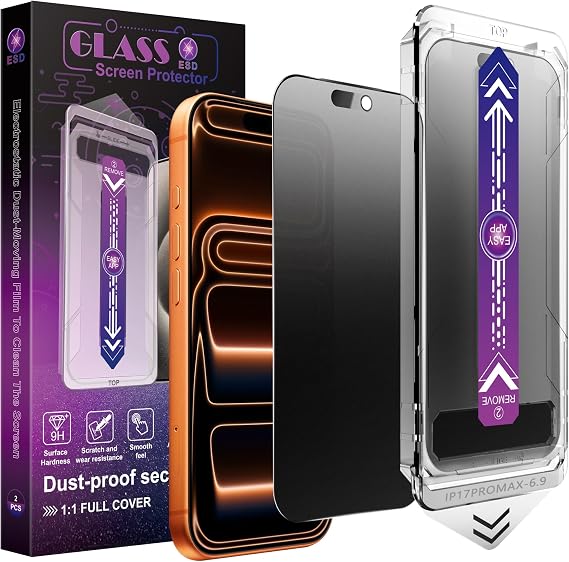 2 Pack Matte Privacy Screen Protector for iPhone 17 Pro Max 6.9-Inch Auto Dust Removal, No Bubbles,Anti-Spy Tempered Glass Film, Easy Installation