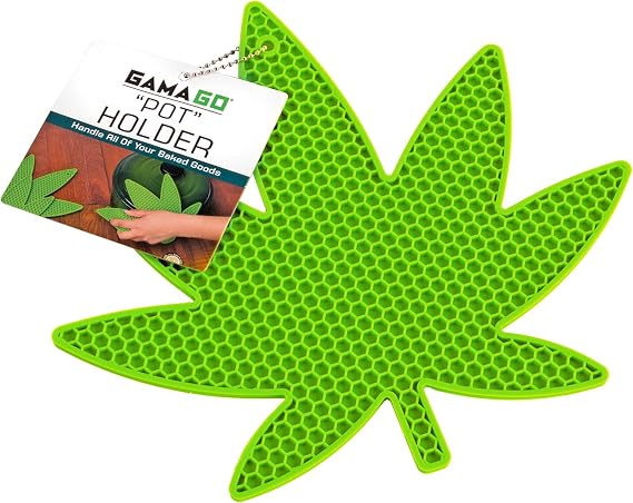 GAMAGO Pot Holder - Pot Leaf Shaped Pot Holder, Trivet, Coaster and Jar Opener - Funny Yet Practical Kitchen Accessory to Gift to Your Best Buds - Made of Heat Resistant Silicone