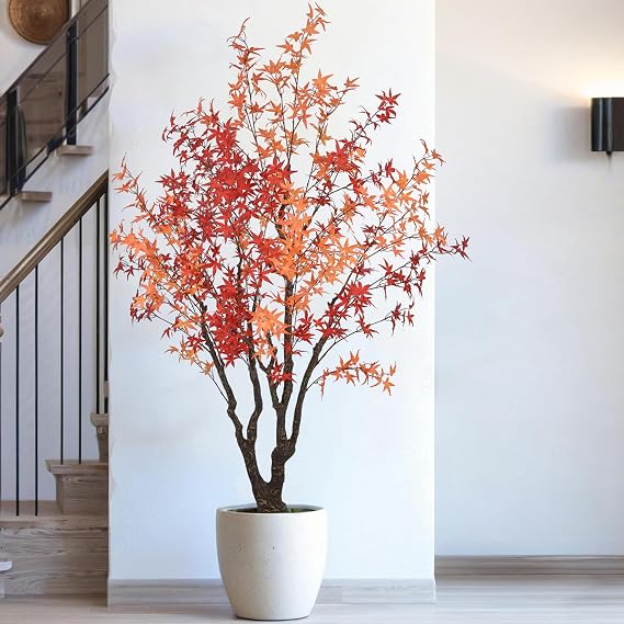 7FT Artificial Maple Tree, Large Faux Floor Plant with Red-Yellow Leaves & Realistic Trunk, 84 Inch Fake Autumn Maple Tree for Home Living Room Office Decor