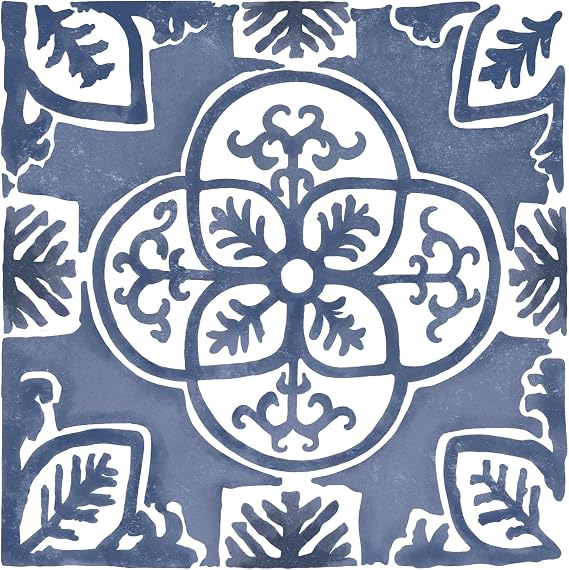 WallPops, Caeli Peel & Stick Wall Tiles, Blue, Peel and Stick Floor Tile, Geometric, Art Deco, Semi-Matte, Self-Adhesive, Square, 6.2-in x 6.2-in Each Tile (Pack of 12 Tiles)