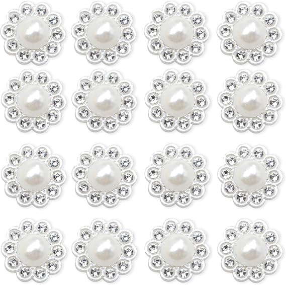 100 pcs Rhinestone Faux Pearl Buttons Accessory Decoration Craft for DIY Scrapbooking Embellishments Wedding Bouquet Flower Centre Home Decor 14mm (100 PCS Silver)