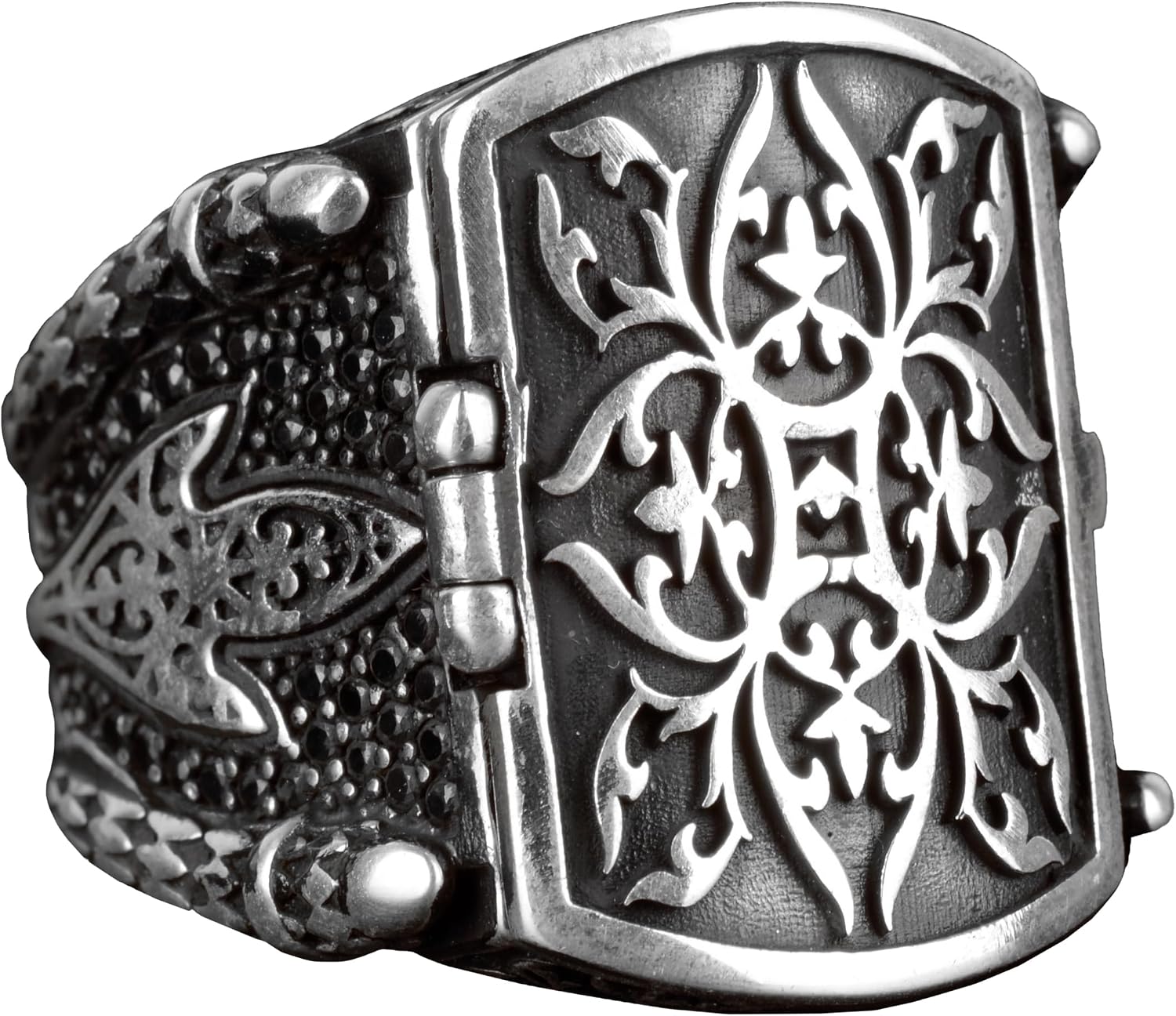 925 Sterling Silver Mens Ring - Hidden Poison Box Ring - Secret Box Ring