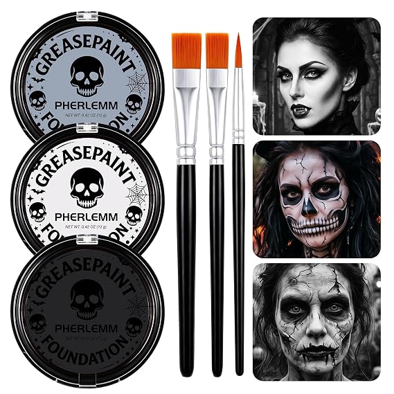 Black White Grey Face Body Paint Set, Oil-Based Face Paint Palette
