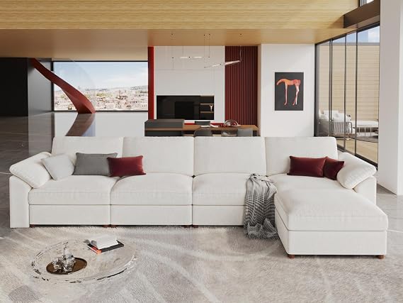 EASE MOOSE Extra Large Modular Sectional Sofa,Modern Oversized L Shape Sectional Couch,Comfty Deep Seat Modular Sofa with Ottoman,White