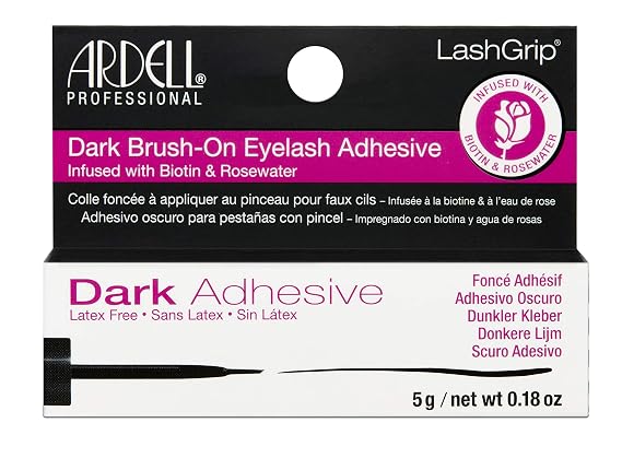 Ardell Brush-On Eyelash Adhesive - Latex-Free Lash Glue with Biotin & Rosewater for Long-Lasting Hold, Easy Application for False Lashes and Lash Clusters - Dark