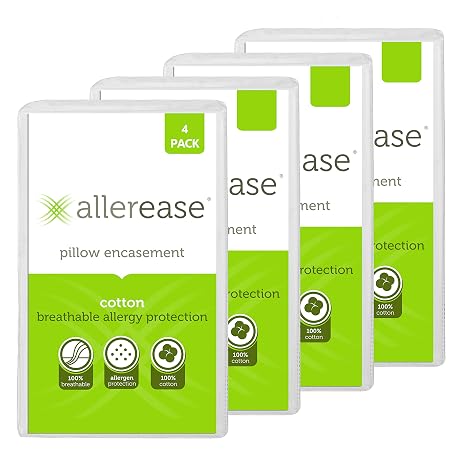 AllerEase 100% Cotton Allergy Pillow Protectors Standard 4 Pack