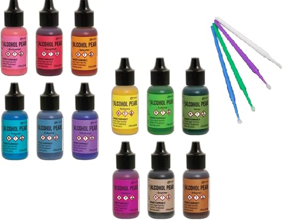 Ranger Tim Holtz Alcohol Pearls Bundle 12 Bottles Plus Blending Tools (Complete 12 Set)