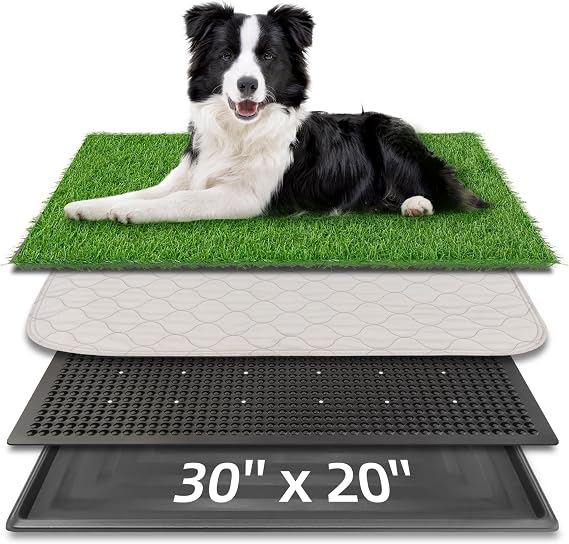 Dog Grass Pad with Tray, 30" x 20" Large Artificial Grass Pad for Dogs