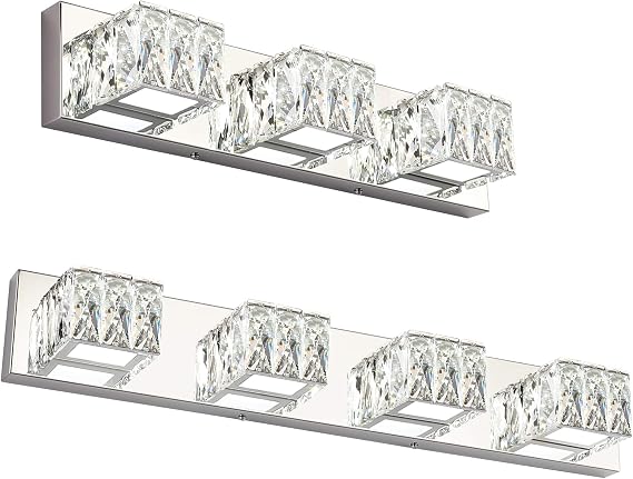 Bundle 3 Light with 4 Light Modern Crystal Led Bathroom Light Fixtures Over Mirror Chrome Vanity Light Bar