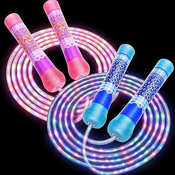 2 Pack LED Jump Rope for Kids Colorful Skipping Rope Light Up Ropes for Girls Boys Fitness Exercise & Lights Dancing & Night Party Favors