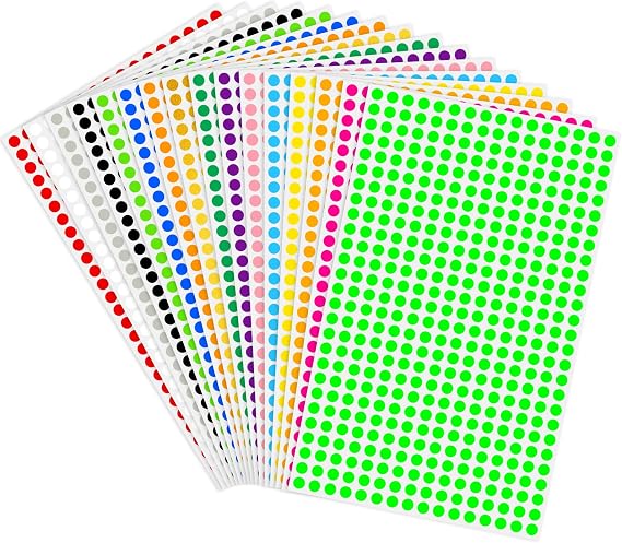 1/4" Round Color-Code Dot Sticker,Color Coding Circle Label (Multicolor)
