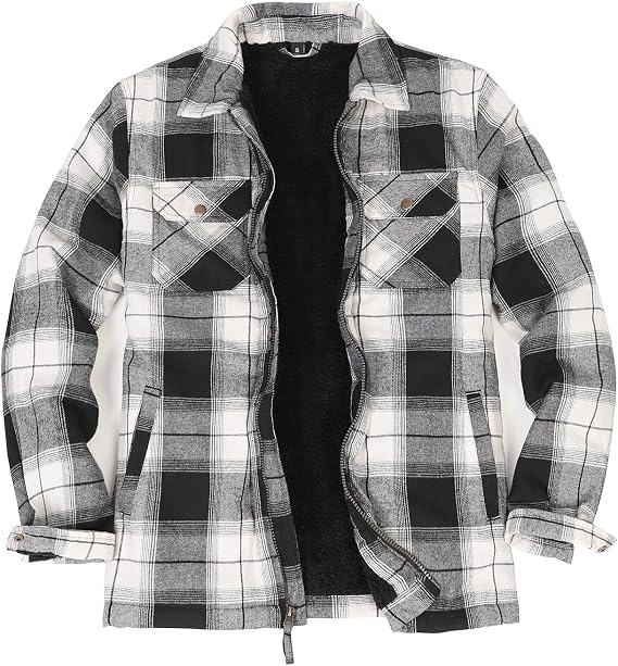 ZENTHACE Men's Sherpa Lined Full Zip Plaid Flannel Jacket